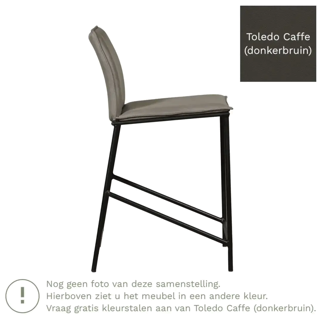 afbeelding van Leren barkruk laag Favor - Toledo Caffe (donkerbruin) - poten staal rond zwart